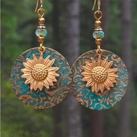 Bohemia Gold-plated Sunflower Earring - Thumbnail 1