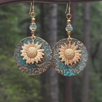 Bohemia Gold-plated Sunflower Earring - Thumbnail 2