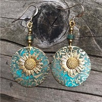 Bohemia Gold-plated Sunflower Earring - Thumbnail 3