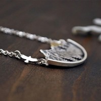 Adventure Awaits Mountain Landscape Silver Necklace - Thumbnail 2