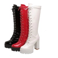 Gothic Lace up Women's High Heels Platform Boots - Thumbnail 4
