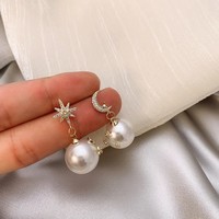 Beautiful Stars and Moon Pearl Earrings - Thumbnail 4