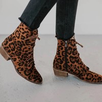 Chic Lace up Leopard Print Ankle Boots - Thumbnail 2