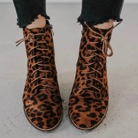 Chic Lace up Leopard Print Ankle Boots - Thumbnail 1