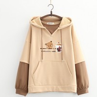 Fleece Harajuku Cartoon Bear Embroidery Casual Hoodies Sweatshirt - Thumbnail 2