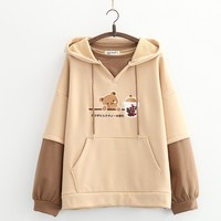 Fleece Harajuku Cartoon Bear Embroidery Casual Hoodies Sweatshirt - Thumbnail 4