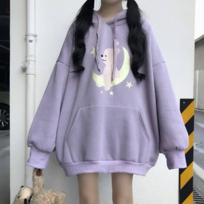 Japanese kawaii purple cartoon printed loose hoodie