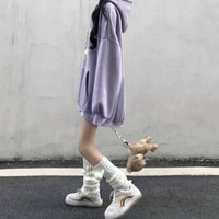 Japanese Kawaii Purple Cartoon Printed Loose Hoodie - Thumbnail 4