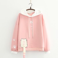 Japanese Kawaii Cat Winter Fleece Sweatshirt Casual Loose Long Sleeve Hoodies - Thumbnail 4