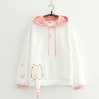 Japanese Kawaii Cat Winter Fleece Sweatshirt Casual Loose Long Sleeve Hoodies - Thumbnail 5