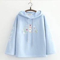 Rabbit Embroidery Fleece Thick Women Hoodies  - Thumbnail 2