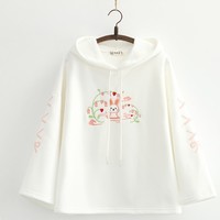 Rabbit Embroidery Fleece Thick Women Hoodies  - Thumbnail 6