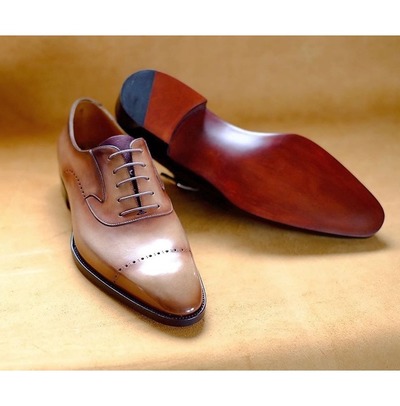 Handmade Men's Brown Brogue Lace Up Dress Shoes, Real Leather Office Shoes