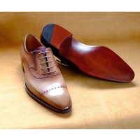 Handmade Men's Brown Brogue Lace Up Dress Shoes, Real Leather Office Shoes - Thumbnail 1