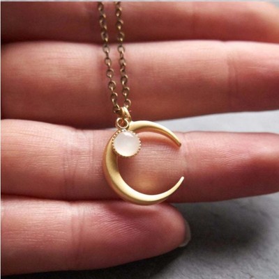 Crescent Moon Moonstone Chain Necklace