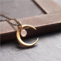 Crescent Moon Moonstone Chain Necklace - Thumbnail 1