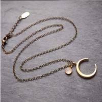 Crescent Moon Moonstone Chain Necklace - Thumbnail 2