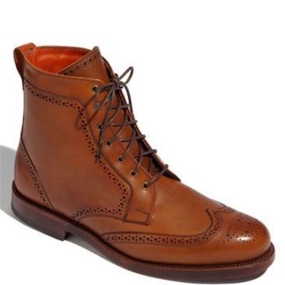 New mens wingtip brogue tan leather boots, men handmade tan ankle leather boots for mens - Thumbnail 4