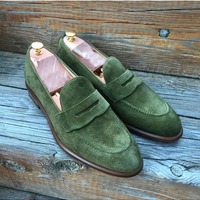 Handmade Men Green Tassels Moccasin Dress Shoes, Real Suede Office Shoes - Thumbnail 4