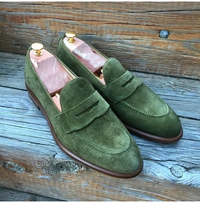 Handmade Men Green Tassels Moccasin Dress Shoes, Real Suede Office Shoes