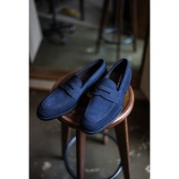 Handmade Men Blue Round Toe Moccasin Dress Shoes, Real Suede Office Shoes - Thumbnail 1