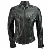 Ladies Genuine Leather Jacket Biker Slim Fit Women Coat Motorcycle Black - Thumbnail 1