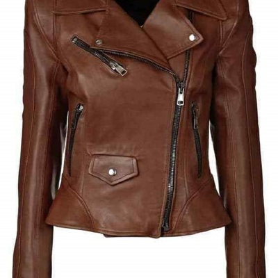 Women's genuine lambskin real leather jacket dark brown collared zipper coat