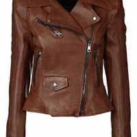 Women's Genuine Lambskin Real Leather Jacket Dark Brown Collared Zipper Coat - Thumbnail 1