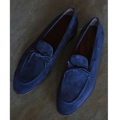 Handmade Men Blue Round Toe Tassels Moccasin Dress Business Suede Shoes