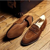 Handmade Men Brown Moccasin Dress Shoes, Real Suede Office Shoes - Thumbnail 4