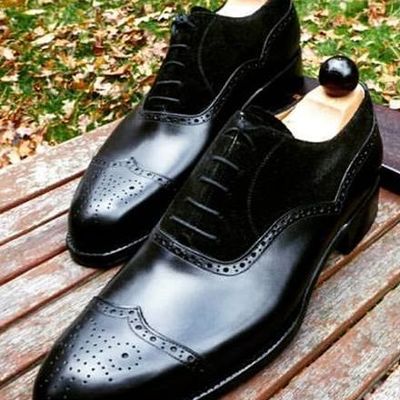 New oxfords black wingtip brogue leather office shoes - Thumbnail 3