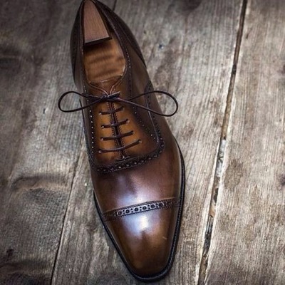 Decent oxfords two tone handmade cap toe lace up office shoes - Thumbnail 4