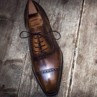Decent Oxfords Two Tone Handmade Cap Toe Lace Up Office Shoes - Thumbnail 1