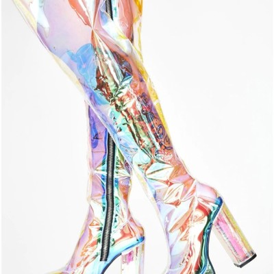 Clear pvc platform over the knee boots - Thumbnail 3