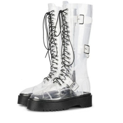 Chic clear transparent cross tied platform boots - Thumbnail 1