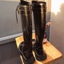 Leather Lace up Black Buckle Design Gothic Knee High Boots-1