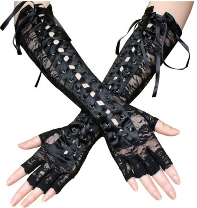 Sexy Black Gothic Lace up Gloves