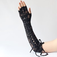 Sexy Black Gothic Lace up Gloves - Thumbnail 3