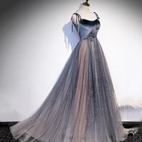 Blue tulle sequins long prom dress evening dress - Thumbnail 3