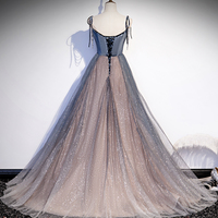 Blue tulle sequins long prom dress evening dress - Thumbnail 4