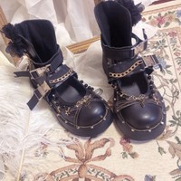 Black  Round Toe Platform Cut Out Gothic Punk Shoes - Thumbnail 2