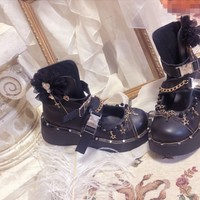 Black  Round Toe Platform Cut Out Gothic Punk Shoes - Thumbnail 3