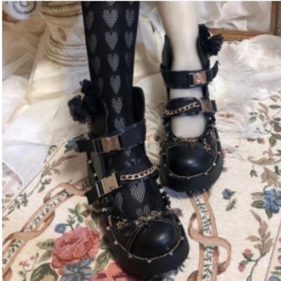 Black  round toe platform cut out gothic punk shoes - Thumbnail 5