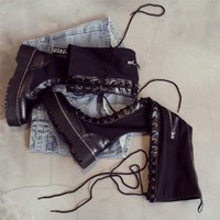 Black Side Zip Lace up Platform Boots - Thumbnail 3