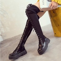 Black Side Zip Lace up Platform Boots - Thumbnail 4