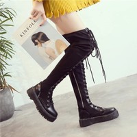 Black Side Zip Lace up Platform Boots - Thumbnail 5