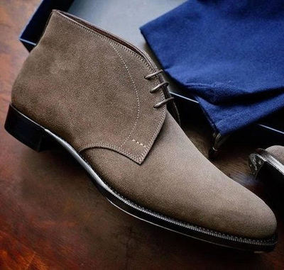 Awesome Adult Handmade Stitch Grey Chukka Suede Lace Up Hiking Formal Wear Boot