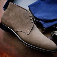 Awesome Adult Handmade Stitch Grey Chukka Suede Lace Up Hiking Formal Wear Boot - Thumbnail 1