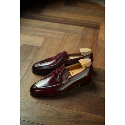 Handmade men's round toe moccasin business shoes, real leather office shoes