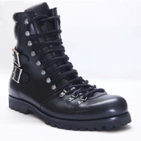 Handmade Men Black Biker Leather Boots, Men Combat Punk Style Ankle Boots - Thumbnail 1